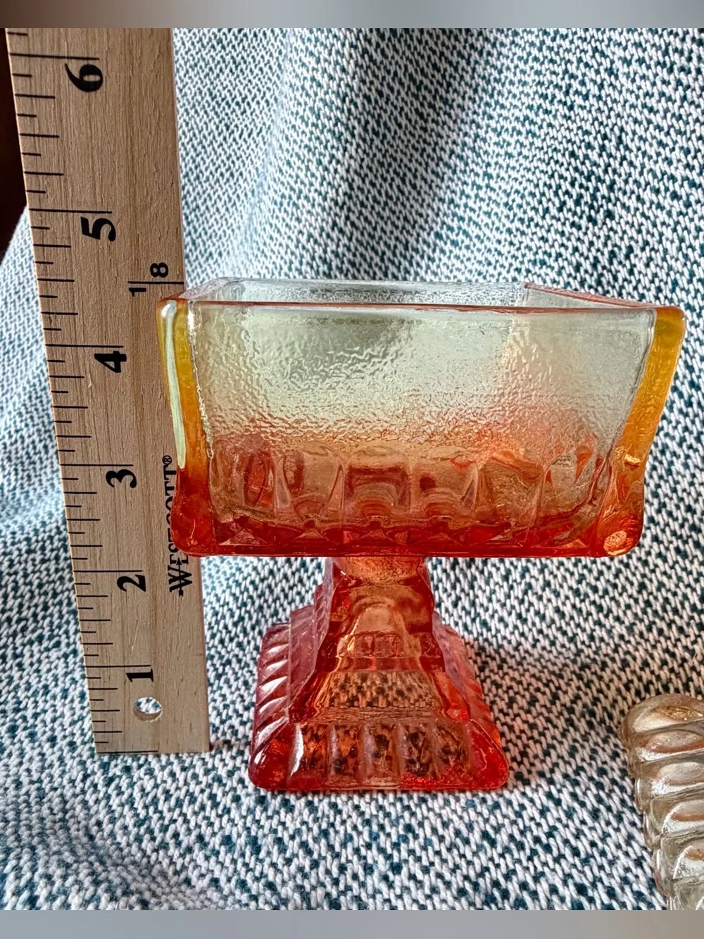 Vintage Amberina Glass Covered Pedestal Candy Dish Trinket Box Lidded Compote
